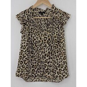 J.Crew Women’s Ruffle Tie-Neck Chiffon Leopard Print Blouse Sz XS Office Career